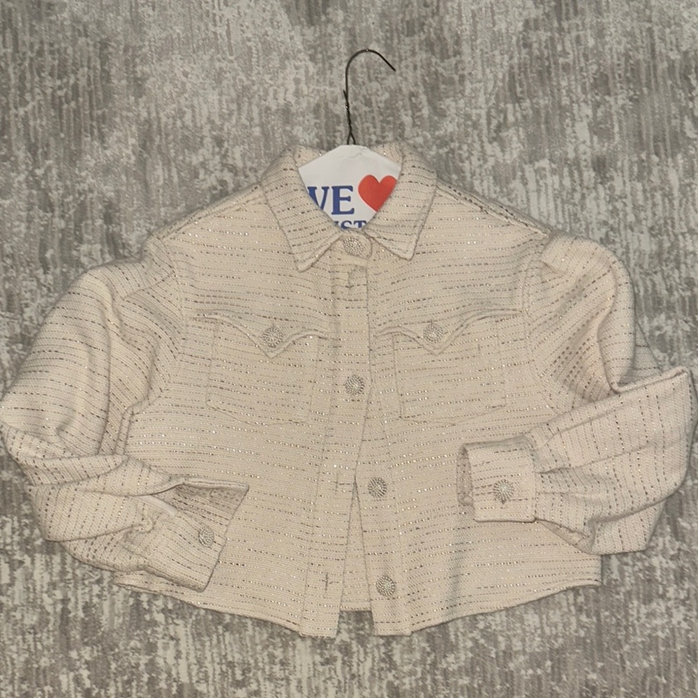 Tweed Cropped Jacket with Silver Stripes